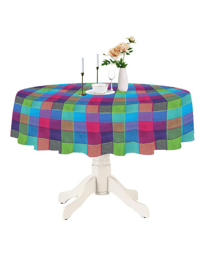 Round Multi Checks Cotton 2 Seater Table Cover | 40X40 inches Multicolor