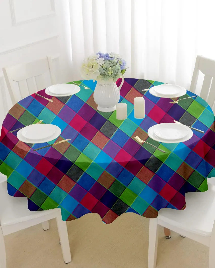 Round Multi Checks Cotton 2 Seater Table Cover | 40X40 inches Multicolor