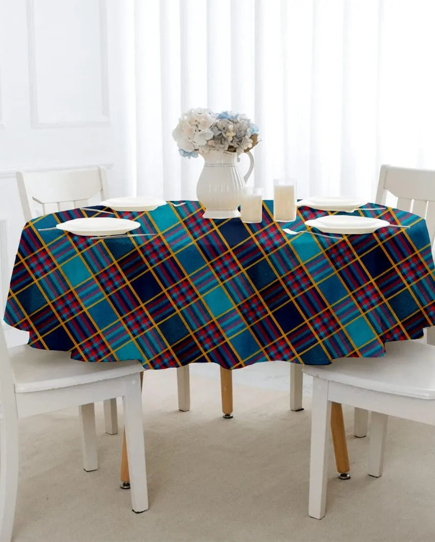 Round Multi Checks Cotton 2 Seater Table Cover | 40X40 inches Green