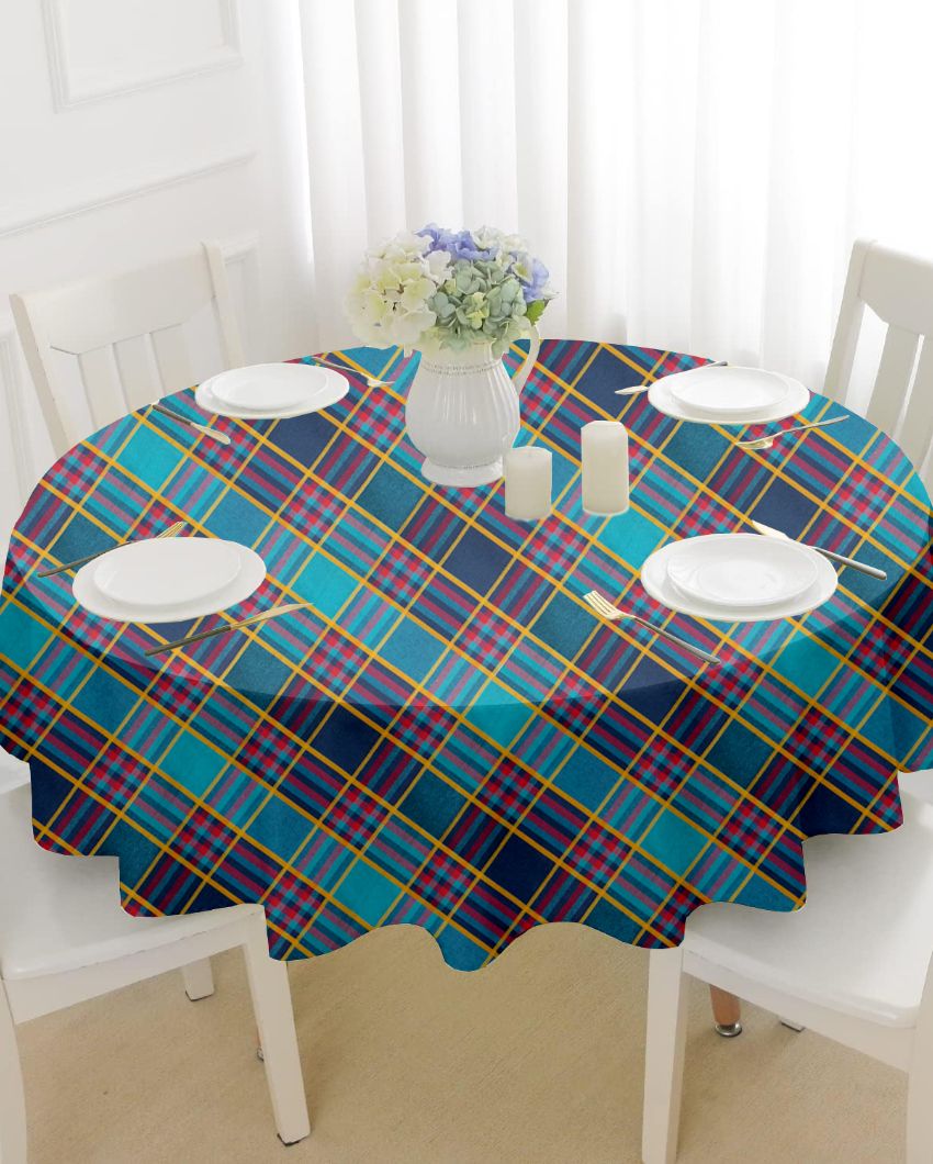 Round Multi Checks Cotton 2 Seater Table Cover | 40X40 inches Green