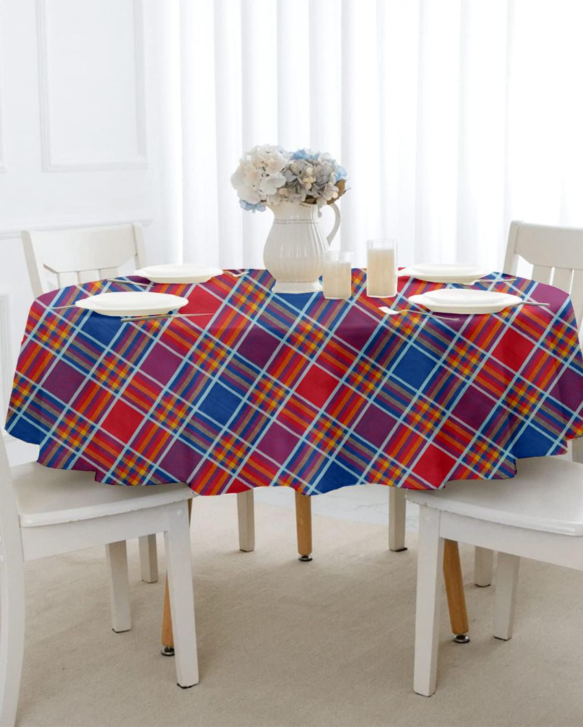 Round Multi Checks Cotton 2 Seater Table Cover | 40X40 inches Red