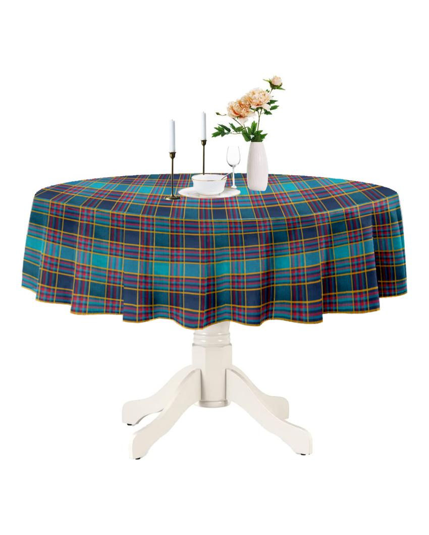 Multi Checks Round Cotton 4 Seater Table Cover | 60X60 inches Green