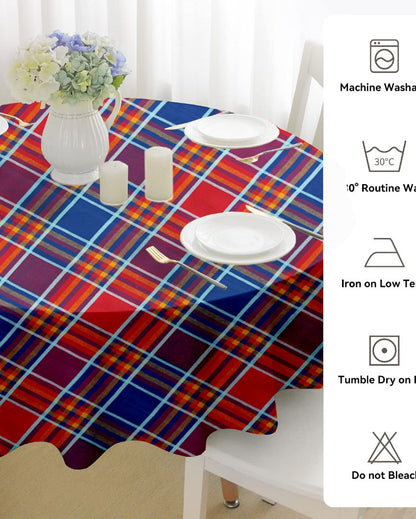Multi Checks Round Cotton 4 Seater Table Cover | 60X60 inches Red
