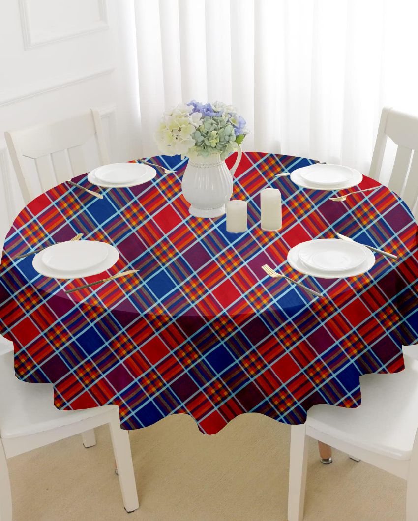 Multi Checks Round Cotton 4 Seater Table Cover | 60X60 inches Red