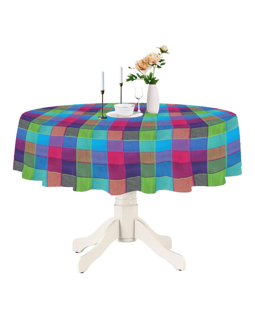 Round Multi Checks Cotton 6 Seater Table Cover | 72X72 inches Multicolor