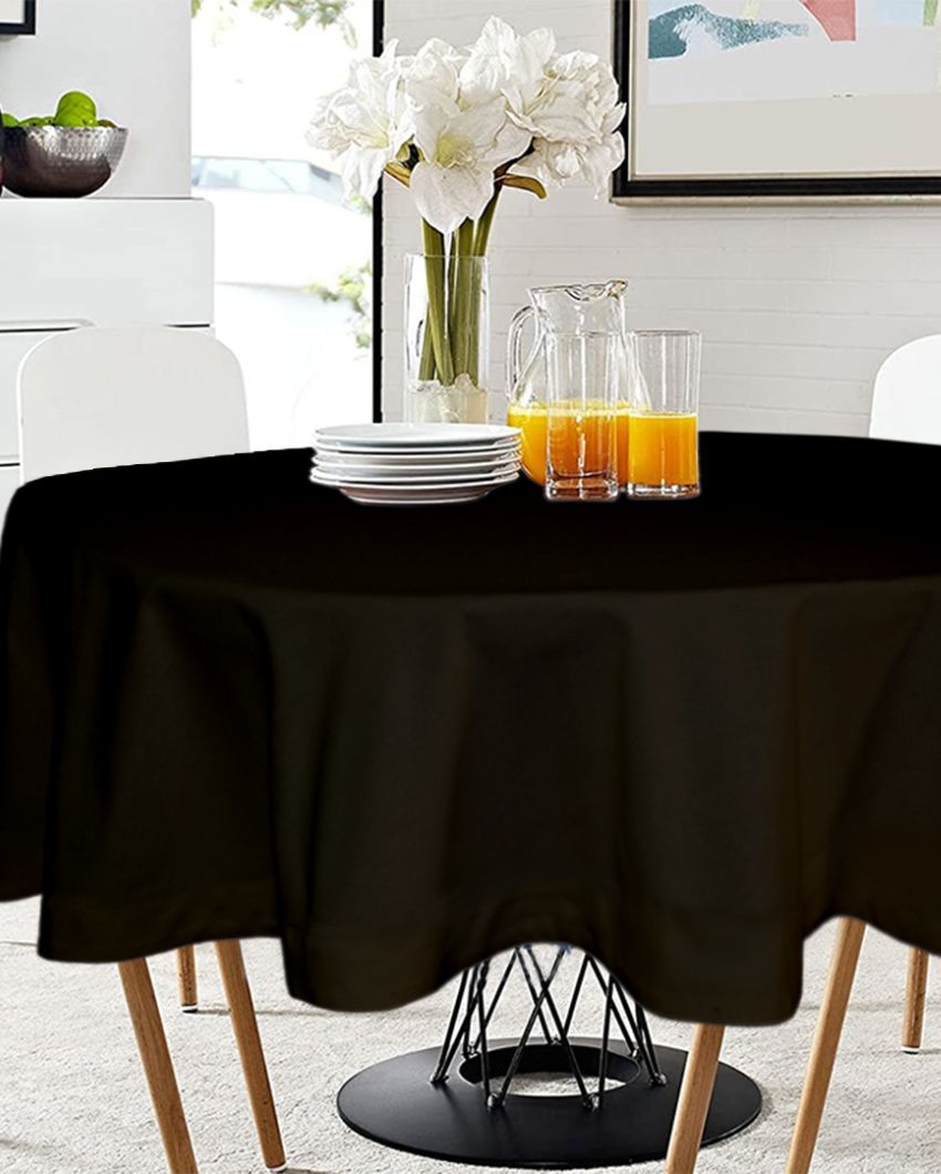 Magnificent Plain Round Cotton 4 Seater Table Cover | 60X60 inches Black