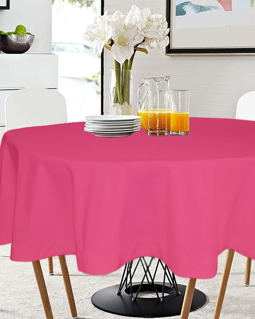 Majestic Plain Round Cotton 4 Seater Table Cover | 60X60 inches Pink