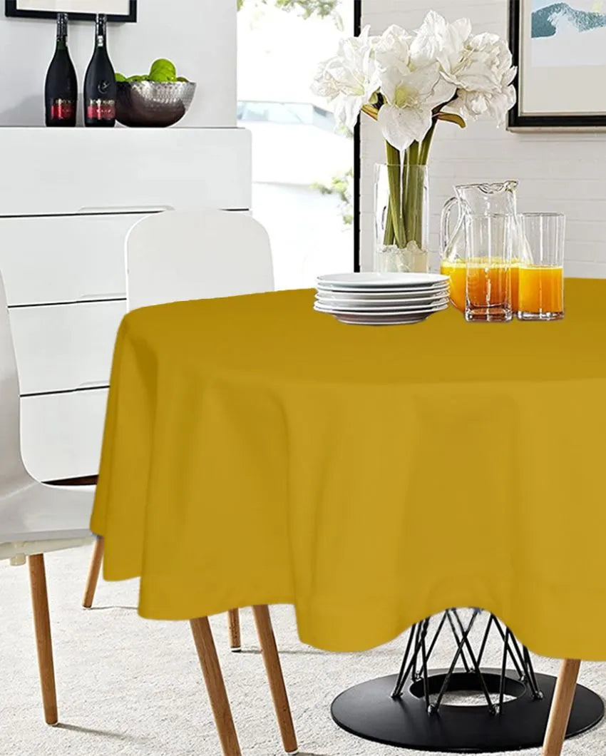 Majestic Plain Round Cotton 4 Seater Table Cover | 60X60 inches Yellow