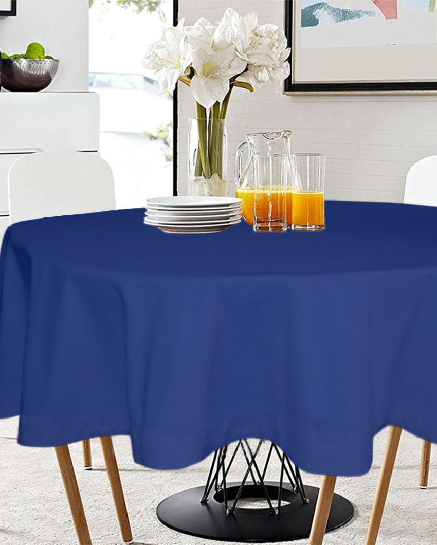 Majestic Plain Round Cotton 4 Seater Table Cover | 60X60 inches Ink Blue