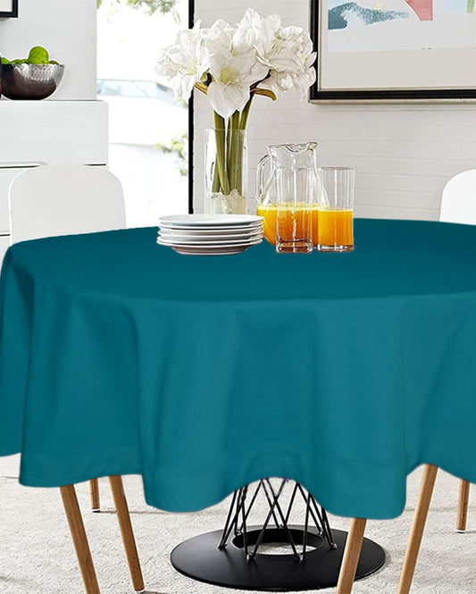 Majestic Plain Round Cotton 4 Seater Table Cover | 60X60 inches Teal Blue