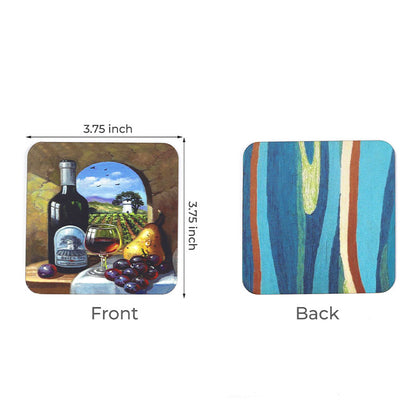 Wine n Cheese Reversible Coasters 3.7 Inches | Set of 6 Default Title
