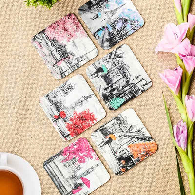 Evening In Paris Reversible Coasters 3.7 Inches | Set of 6 Default Title