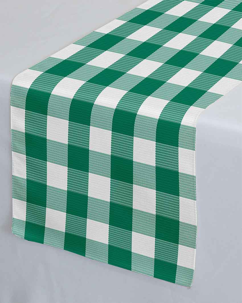 Buffalo Checks Crochet 6 Seater Cotton Table Runner | 13 X 72 Inches | Single Green