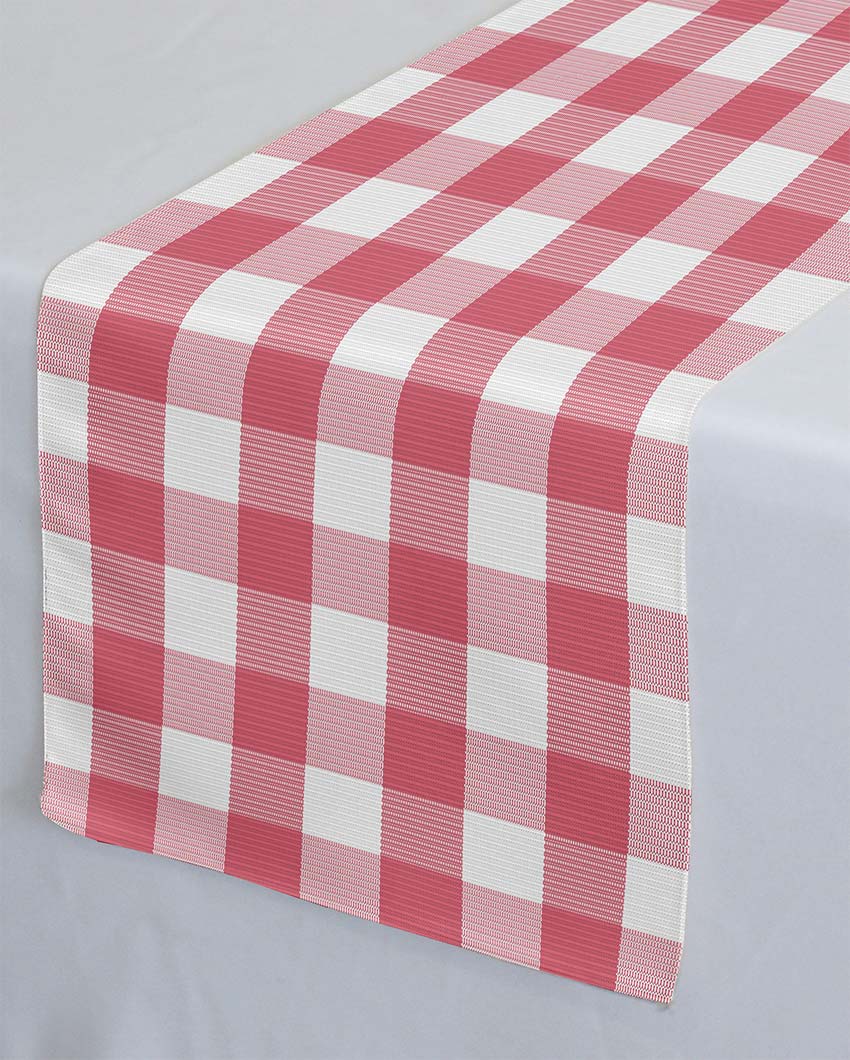 Buffalo Checks Crochet 6 Seater Cotton Table Runner | 13 X 72 Inches | Single Pink