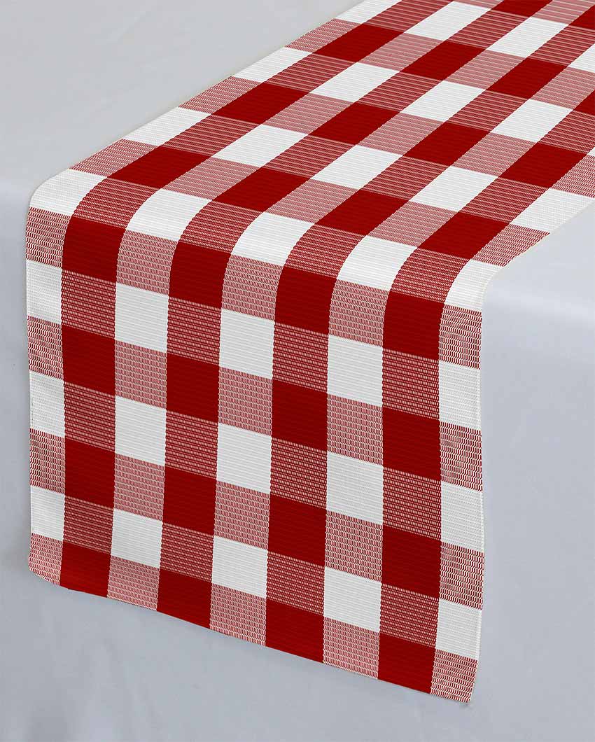 Buffalo Checks Crochet 6 Seater Cotton Table Runner | 13 X 72 Inches | Single Red