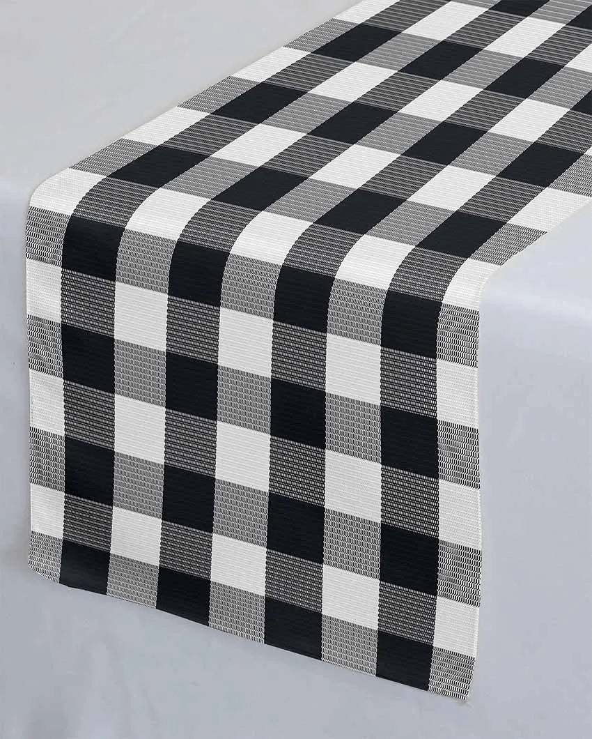 Buffalo Checks Crochet 6 Seater Cotton Table Runner | 13 X 72 Inches | Single Black