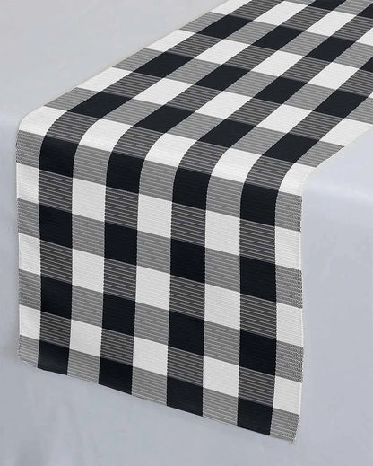 Buffalo Checks Crochet 6 Seater Cotton Table Runner | 13 X 72 Inches | Single Black