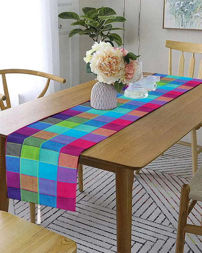 Modern Checked Cotton 6 Seater Table Runner | 13 X 72 Inches | Single Multicolor