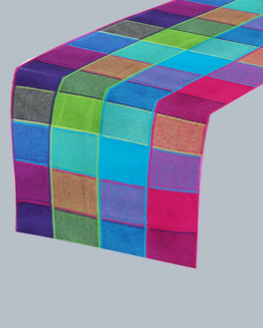 Modern Checked Cotton 6 Seater Table Runner | 13 X 72 Inches | Single Multicolor