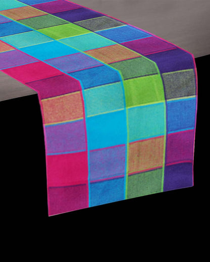 Modern Checked Cotton 6 Seater Table Runner | 13 X 72 Inches | Single Multicolor