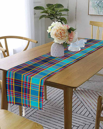 Modern Checked Cotton 6 Seater Table Runner | 13 X 72 Inches | Single Green