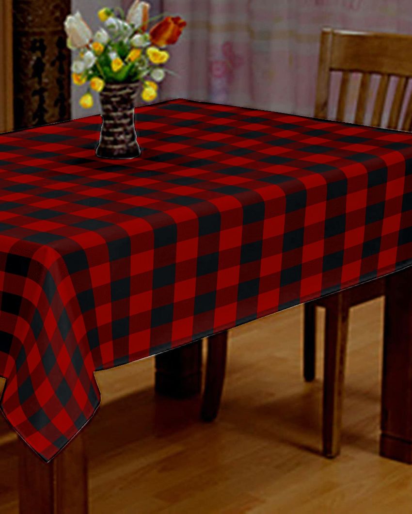 Cotton Checks Side Table Cover | 40X40 inches Red & Black