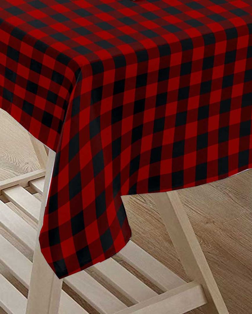 Regular Cotton Check 6 Seater Table Cover | 60X84 inches Red & Black