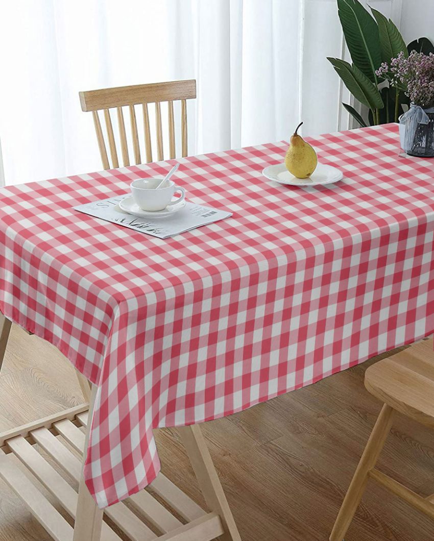 Regular Cotton Check 6 Seater Table Cover | 60X84 inches Pink