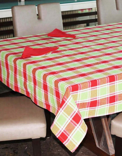 Check Patterned Cotton Dining Table Cover With 6 Napkins