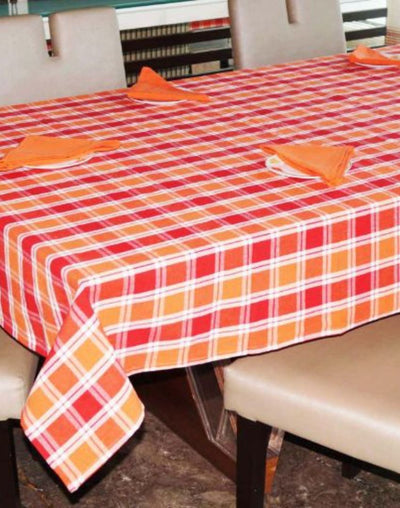 Check-Box Pattern Cotton Dining Table Cover With 6 Napkins