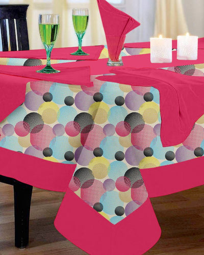 Bubble Printed Cotton Dinning Table Cloth Set | Set of 1 Table Cover, 1 Table Runner, 4 Napkins