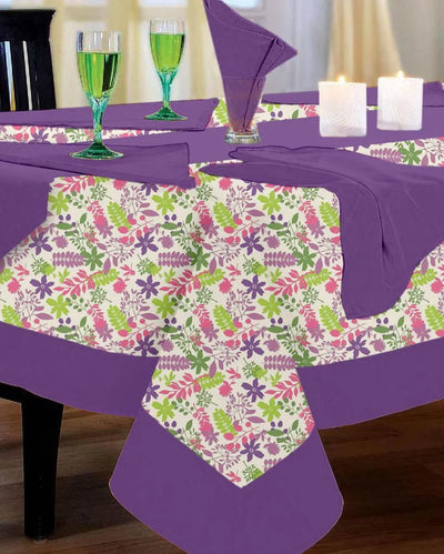 Floral Printed Cotton Dinning Table Cloth Set | Set of 1 Table Cover, 1 Table Runner, 4 Napkins