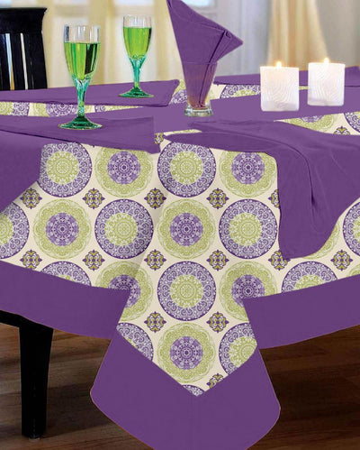 Traditional Art Printed Cotton Dinning Table Cloth Set | Set of 1 Table Cover, 1 Table Runner, 4 Napkins