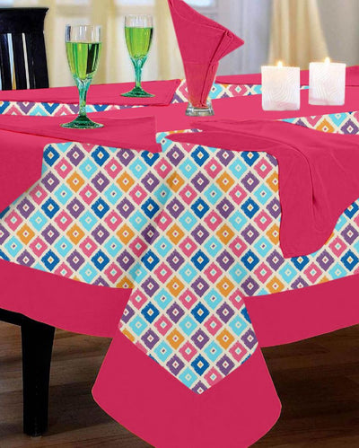 Sqaure Colorful Art Printed Cotton Dinning Table Cloth Set | Set of 1 Table Cover, 1 Table Runner, 4 Napkins