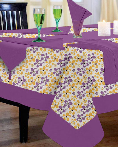 Colorful Blossom Printed Cotton Dinning Table Cloth Set | Set of 1 Table Cover, 1 Table Runner, 4 Napkins