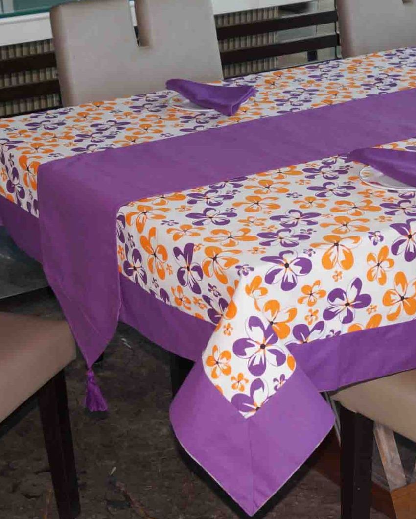 Colorful Blossom Printed Cotton Dinning Table Cloth Set | Set of 1 Table Cover, 1 Table Runner, 4 Napkins