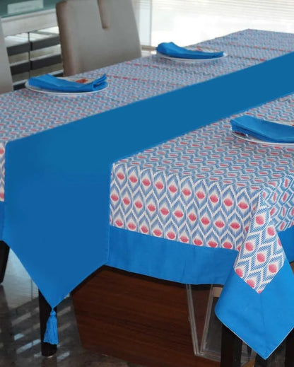 Colorful Diamond Printed 6 Seater Cotton Table Cover Linen Set | Set of 1 Table Cover, 1 Table Runner, 6 Napkins