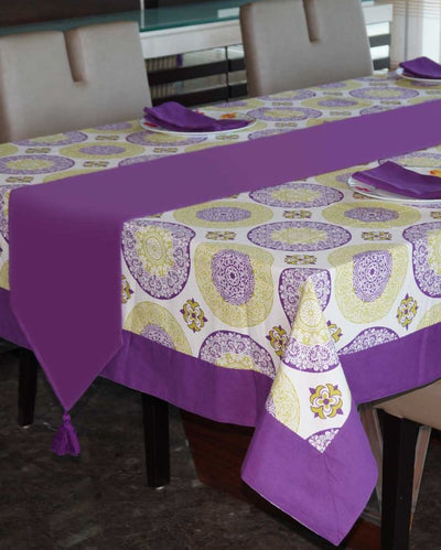 Bold Colorful Printed 6 Seater Cotton Table Cover Linen Set | Set of 1 Table Cover, 1 Table Runner, 6 Napkins