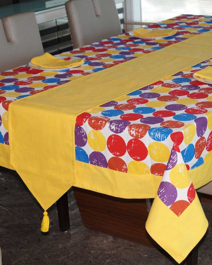 Titac Colorful Printed 6 Seater Cotton Table Cover Linen Set | Set of 1 Table Cover, 1 Table Runner, 6 Napkins