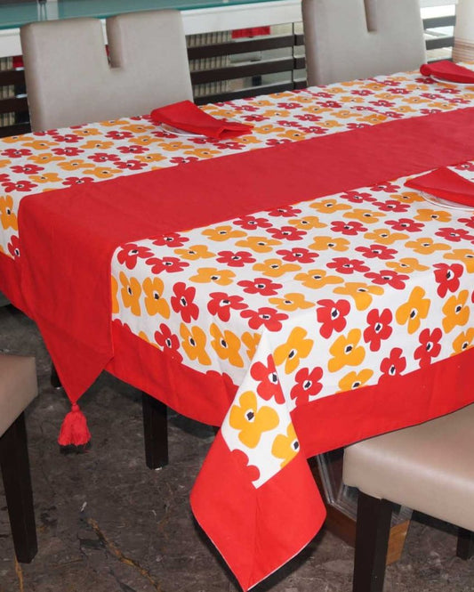 Basic Colorful Printed 6 Seater Cotton Table Cover Linen Set