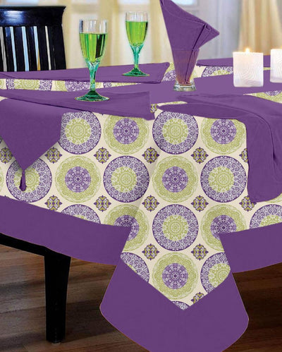 Bold Printed Cotton Dining Table Linen Cover 6 Seater Set | Set of 1 Table Cover, 1 Table Runner, 6 Napkins