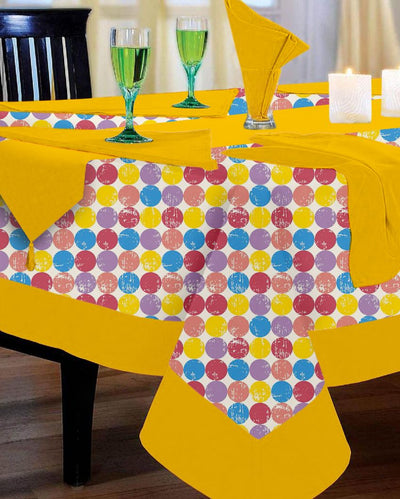 Colorful Titac Printed 8 Seater Cotton Table Cover Linen Set | Set of 1 Table Cover, 1 Table Runner, 8 Napkins