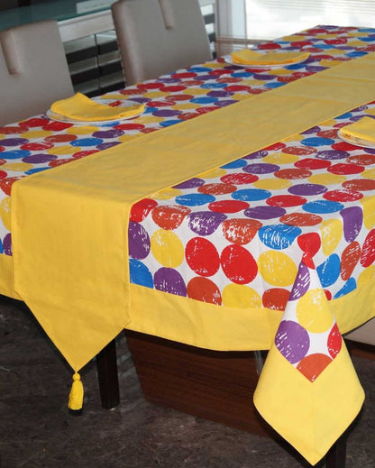 Colorful Titac Printed 8 Seater Cotton Table Cover Linen Set | Set of 1 Table Cover, 1 Table Runner, 8 Napkins