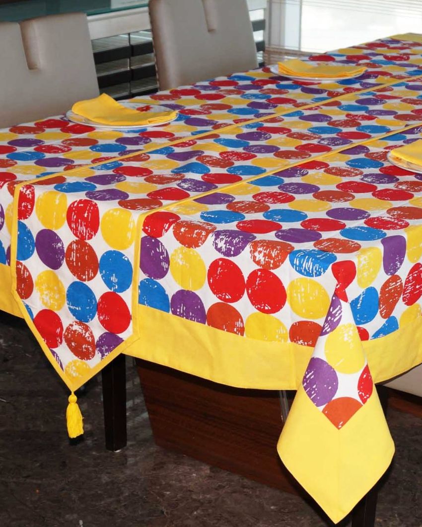 Colorful Titac Printed 8 Seater Cotton Table Cover Linen Set | Set of 1 Table Cover, 1 Table Runner, 8 Napkins