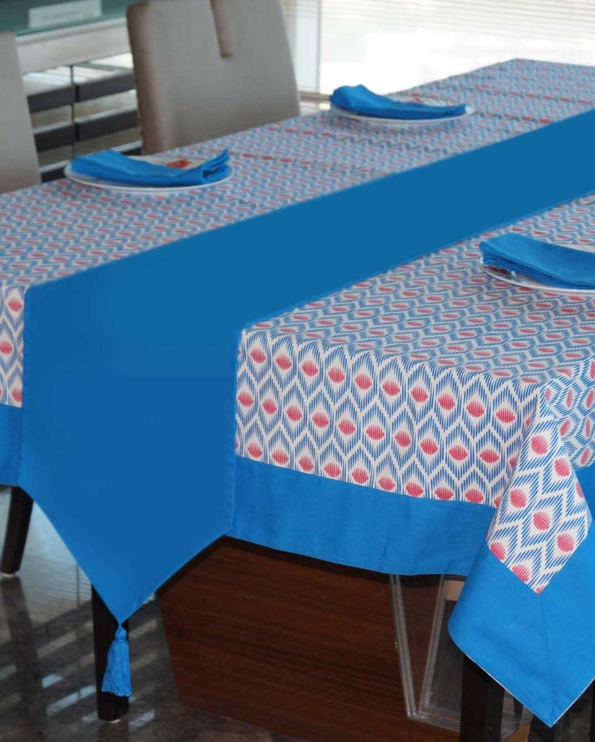 Diamond Printed 12 Seater Cotton Table Cover Linen Set | Set of 1 Table Cover, 1 Table Runner, 12 Napkins