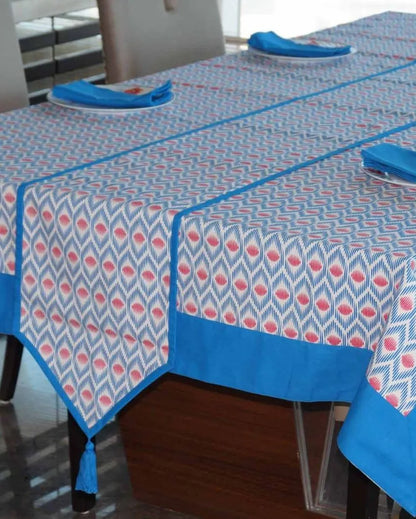 Diamond Printed 12 Seater Cotton Table Cover Linen Set | Set of 1 Table Cover, 1 Table Runner, 12 Napkins