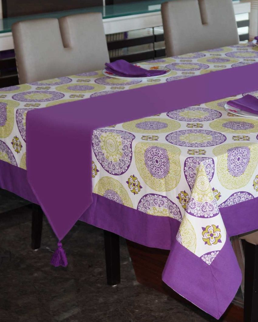 Bold Printed 12 Seater Cotton Table Cover Linen Set | Set of 1 Table Cover, 1 Table Runner, 12 Napkins