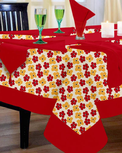 Basic Printed 12 Seater Cotton Table Cover Linen Set | Set of 1 Table Cover, 1 Table Runner, 12 Napkins