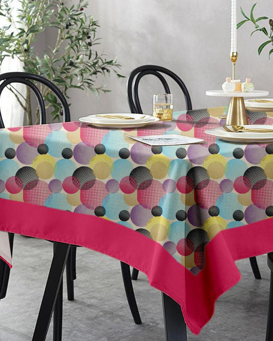 Regular Circles Printed Cotton Linen 6 Seaters Dining Table Cover | 90 X 60 Inches