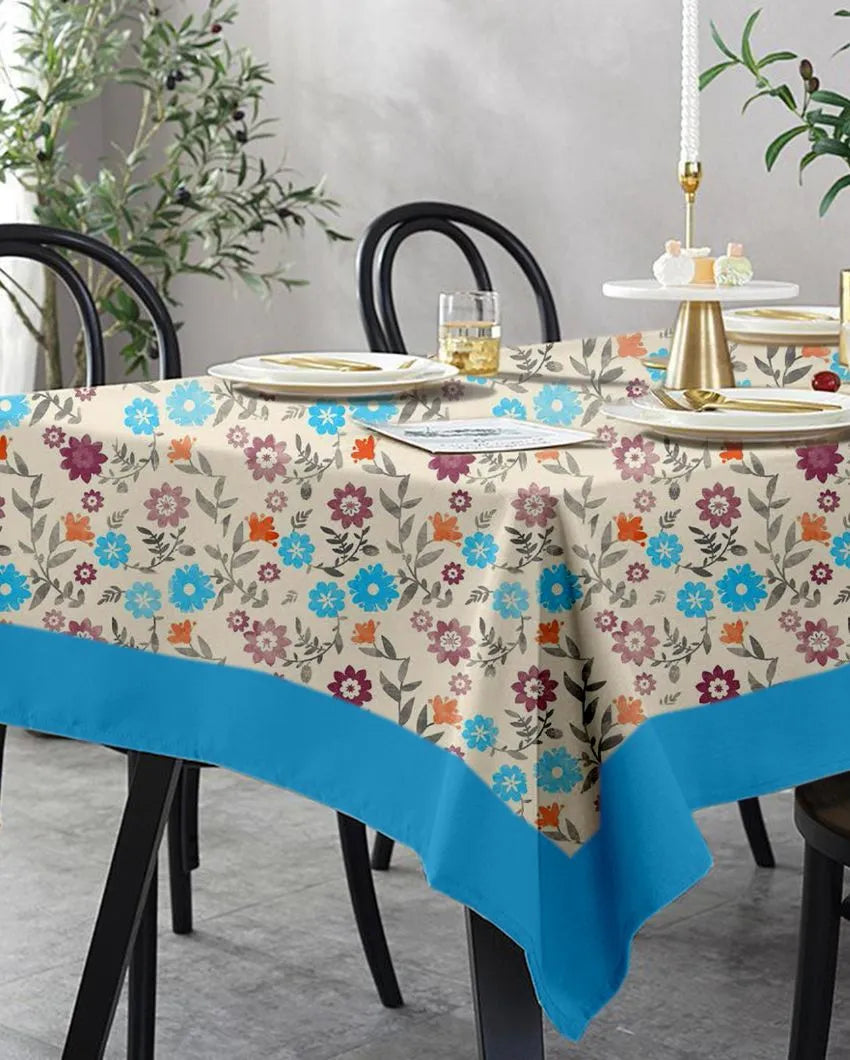 Flowers Printed Cotton Linen 6 Seaters Dining Table Cover | 90 X 60 Inches